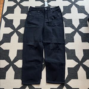 American Eagle Black Distressed High Rise Straight Leg Mom Jeans